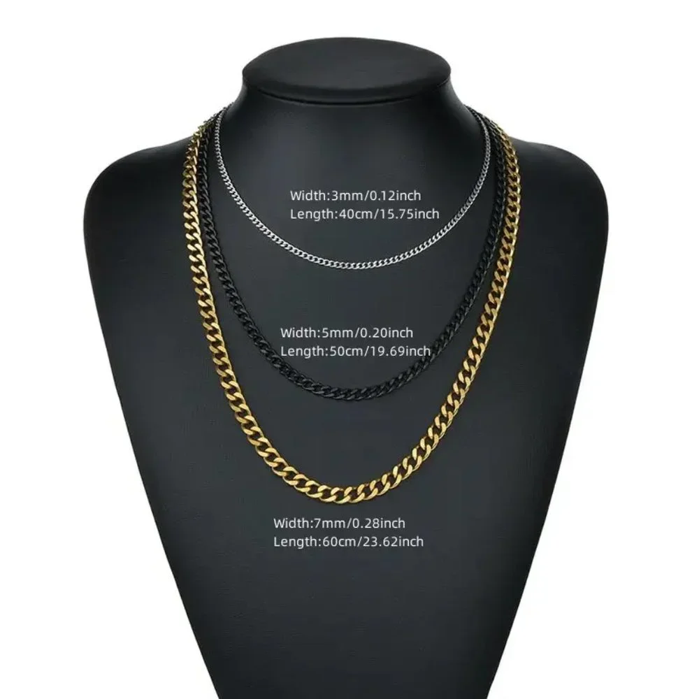 Men's Cuban Link Chain Silver Black Gold, Jewelry For Men 3 mm 23.6 inches